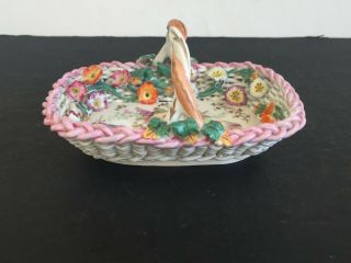 Antique English Porcelain Flower Encrusted Basket Hand Painted 19thC Coalport 2