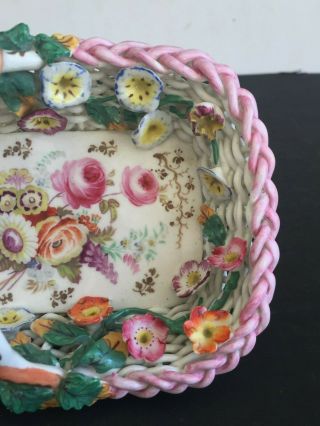Antique English Porcelain Flower Encrusted Basket Hand Painted 19thC Coalport 4