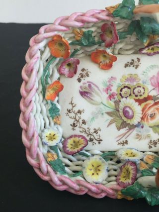 Antique English Porcelain Flower Encrusted Basket Hand Painted 19thC Coalport 6