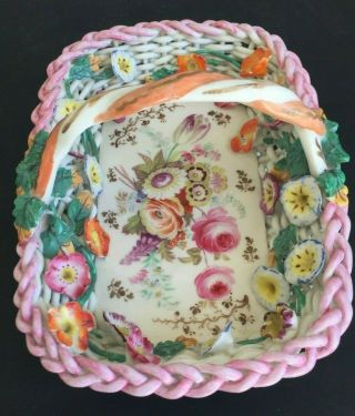 Antique English Porcelain Flower Encrusted Basket Hand Painted 19thC Coalport 7