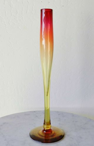 Vintage 12 " Libbey Amberina Glass Bud Vase Art Deco