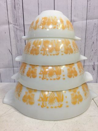Vtg Pyrex Pumpkin Orange Butterprint Amish Cinderella Mixing Bowl Set 441 - 444