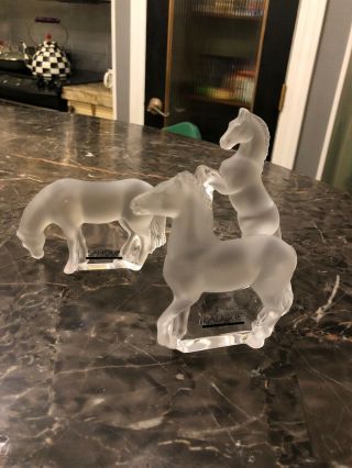Authentic (3) Lalique Kazak Rearing Horse Frosted Crystal Signed