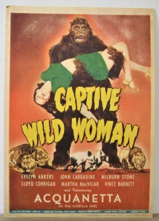 1943 Captive Wild Woman Mini/midget Window Card Acquanetta,  Signed Milburn Stone