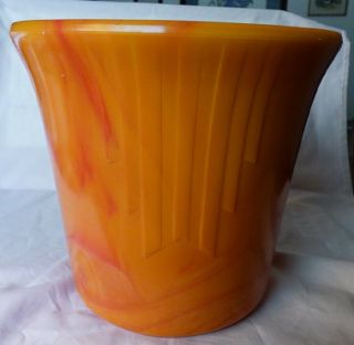 Rare 1936,  Huge Akro Agate 7 - Dart Flower Pot Orange Slag Depression Glass Signed