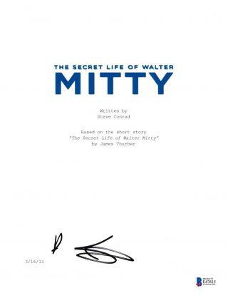 Ben Stiller Signed Secret Life Walter Mitty Script Beckett Bas Autograph Auto