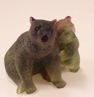 Daum Bear And Cub Pate - De - Verre Glass Crystal Figurine Paperweight,