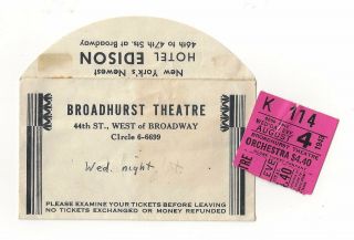 Fats Waller " Early To Bed " Jane Kean / Richard Kollmar 1943 Broadway Ticket Stub