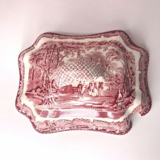 VTG Masons Ironstone Large Soup Tureen Under Plate Lid Ladle Vista Pink/Red 10