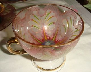 Set of 5 - Vintage Lobmeyr Art Glass Cup & Saucers 9