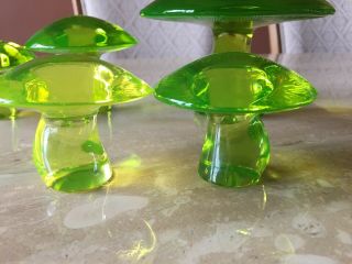 Viking Glass Epic Mushroom Vaseline Lime & Golden Harvest Set Of 5 Uranium 7