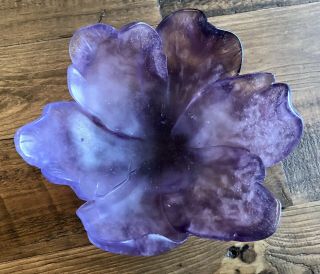 Daum France Art Glass Tulip Bowl Purple 6” Vintage