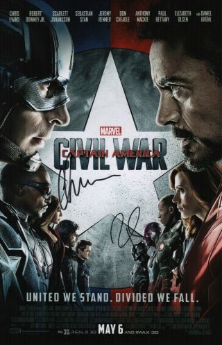 Chris Evans & Robert Downey Jr.  Signed Captain America Civil War 11x17 Poster