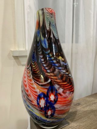 Murano Millefiori Pulled Feather Multi Color 12 1/4” Tall Large Vase 5.  8 Lbs