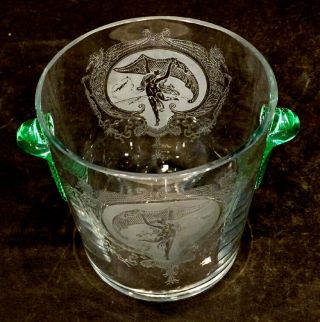 Vintage Tiffin Etched Green Dancing Nymph Elegant Depression Glass Ice Bucket