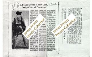 James Arness Marshal Dillon Gunsmoke 1975 Ny Times Article " A Fond Farewell.  "