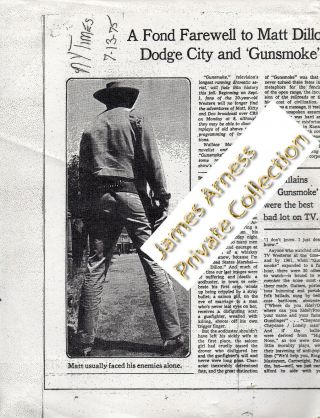 James Arness Marshal Dillon Gunsmoke 1975 NY Times Article 
