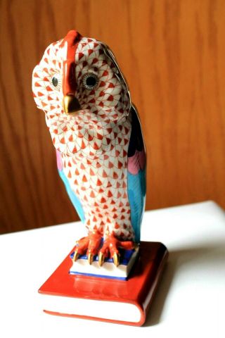 Herend Figurine - Owl On Stack Of Books - 8 " H