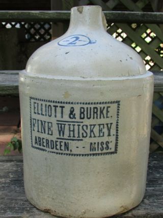 Elliott & Burke Aberdeen Mississippi Rare 2 - Gal Saloon Whiskey Jug,  1892 - 1902