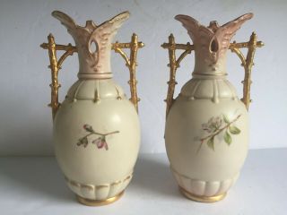 Early Pair ROYAL DUX Porcelain Arts Crafts Japonisme Branch Handle Vases 19thC 3