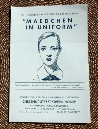 Antique Maedchen In Uniform Movie Vintage Brochure Chestnut St Opera House Rare