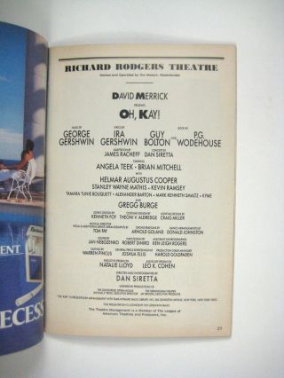 Oh Kay Playbill 1990 Rogers Theater David Merrick Angela Teek Brian Mitchell 4