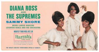 Supremes Diana Ross 1968 Advertising Postcard Flyer Harrah 
