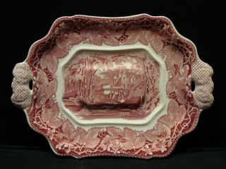 Vintage MASONS Ironstone LARGE Soup Tureen Under Plate Lid Ladle Vista Red Pink 2