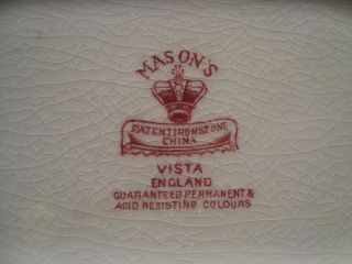 Vintage MASONS Ironstone LARGE Soup Tureen Under Plate Lid Ladle Vista Red Pink 4
