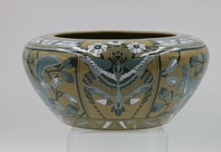 Buffalo Pottery Emerald Deldare Ware Bowl Squirrel & Butterfly 1911 Art Nouveau