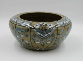 Buffalo Pottery Emerald Deldare Ware Bowl Squirrel & Butterfly 1911 Art Nouveau 4