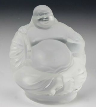 Signed Lalique France Art Glass Crystal Happy Buddha Figural Sculpture Nr Lma