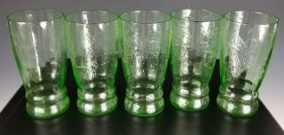 5 Scarce Green Depression Water Glasses Parrot Federal Tumbler 5 1/2” 12oz