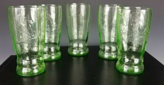 5 Scarce Green Depression Water Glasses Parrot Federal tumbler 5 1/2” 12oz 2