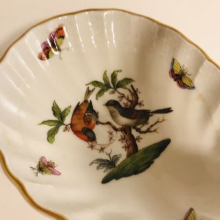 Herend Rothschild Bird 3 Part Dish Relish Hand Painted RARE Bird Finial Hungary 7