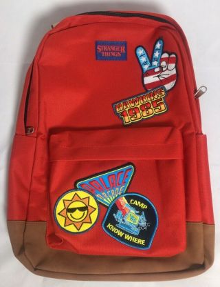 Stranger Things Hawkins 1985 Backpack Palace Arcade School Bag Red Patches