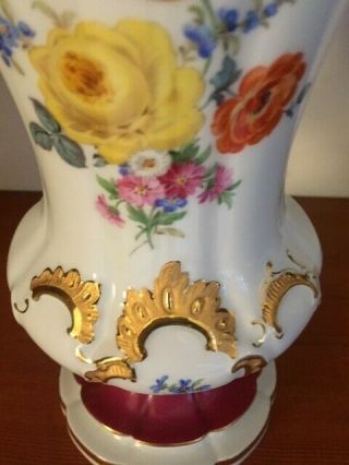 Antique Meissen Vase Hand Painted Maroon Gold Accents & Trim - 10 