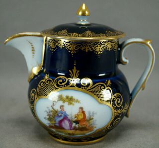 Dresden Hand Painted Courting Couple Gold & Gold Syrup Pitcher / Lidded Creamer