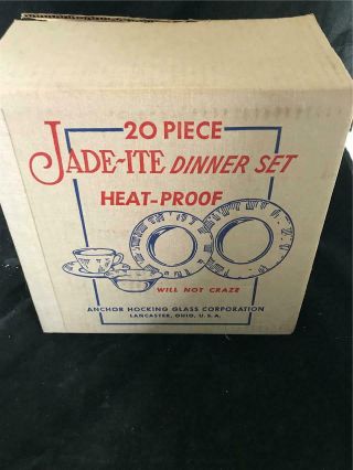 20 Piece Starter Box Set Fire King Jadeite Jane Ray Plate Cup Saucer Bowl