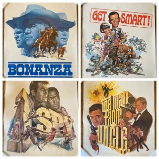 1966 Nbc Promo Poster Set Of 4: Bonanza,  Get Smart,  I Spy,  Man From Uncle.