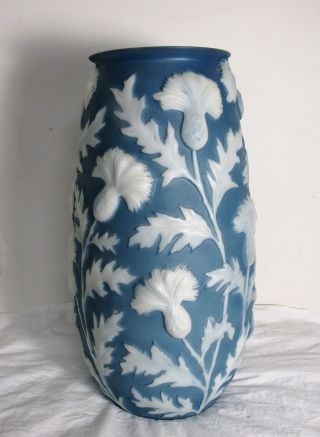 Large Phoenix Consolidated Glass 17 1/2 " Blue Thistle Umbrella Vase