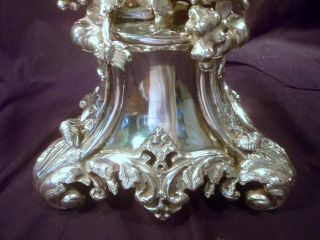 Large Ornate Silver Plate and Cut Glass Compote,  Over 16 Lbs,  Grape and Vine 9