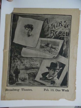 1896 A Fair Rebel Libby Prison Escape Civil War Stage Play Herald Oakland Cal.