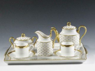 Richard Ginori Tea Set By Gio Ponti - Teapot,  Creamer,  Sugar,  2 Cups & Saucers