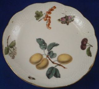 Antique 1740 Meissen Porcelain Butterfly Fruit Scene Saucer Porzellan Untertasse