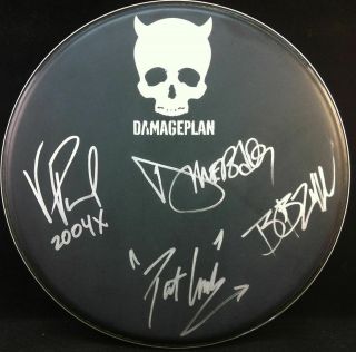 Damageplan Autographed Signed Drumhead Dimebag Darrell Vinnie Pat Bob Pantera