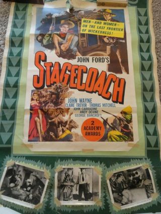 John Ford John Wayne Stagecoach 1939 Movie Poster 41” X 27” Has Issues