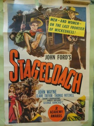 JOHN FORD JOHN WAYNE STAGECOACH 1939 MOVIE POSTER 41” X 27” HAS ISSUES 2
