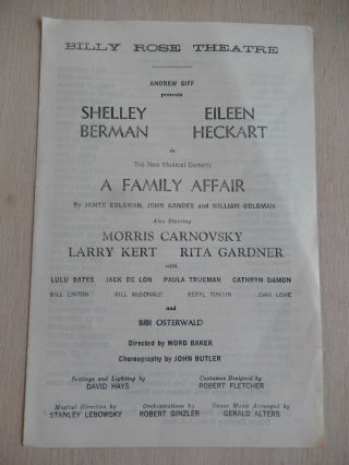 1962 - Billy Rose Theatre Playbill - A Family Affair - Shelley Berman