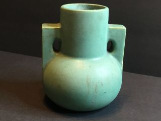 Double Handle Teco Vase Pottery Matte Green